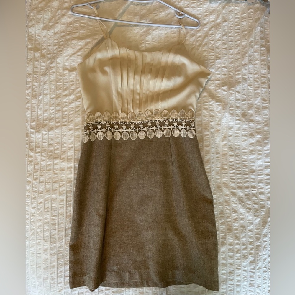 Kensie Cream and Brown Strapless Dress